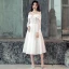 Elegant White Wedding Dresses 2019 A-Line / Princess Lace Spaghetti Straps Backless 3/4 Sleeve Tea-length