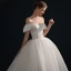 Modest / Simple High-end Ivory Ball Gown Satin Wedding Dresses 2021 Off-The-Shoulder Short Sleeve Backless Royal Train Wedding