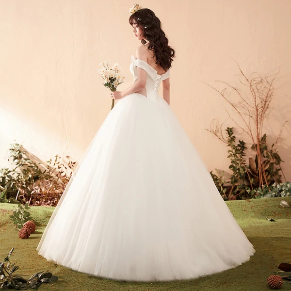 Elegant Ivory Wedding Dresses 2018 Ball Gown Bow Off-The-Shoulder Backless Sleeveless Floor-Length / Long Wedding