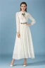Modern / Fashion Beige Dating Maxi Dresses 2019 A-Line / Princess Embroidered Scoop Neck Long Sleeve Tea-length Womens Clothing