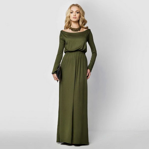 Modest / Simple Casual Maxi Dresses 2019 Pleated Square Neckline Long Sleeve Floor-Length / Long Womens Clothing