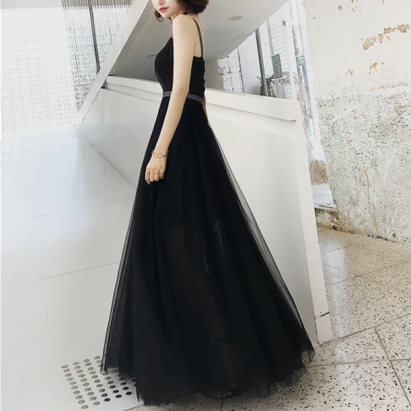 Modern / Fashion Black Evening Dresses 2019 A-Line / Princess Spaghetti Straps Sleeveless Backless Floor-Length / Long Formal Dresses