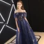 Moderne / Mode Bleu Roi Robe De Soirée 2019 Princesse Perlage Glitter Paillettes De l'épaule Dos Nu Manches Courtes Longue Robe De Ceremonie