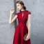 Chinese style Burgundy Evening Dresses  2019 A-Line / Princess Beading Lace Crystal Scoop Neck Cap Sleeves Backless Floor-Length / Long Formal Dresses