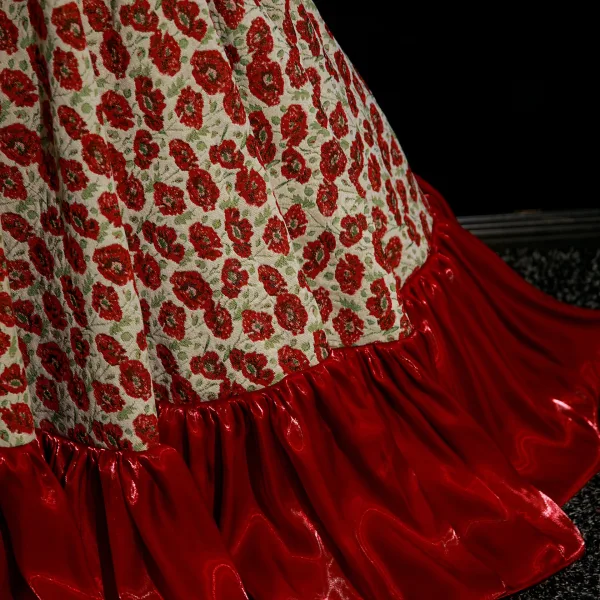 Fantaisie Bordeaux Fait main Appliques Floral Robe De Bal 2025 Robe Boule Encolure Carrée Manches Courtes Dos Nu Longue Robe De Ceremonie