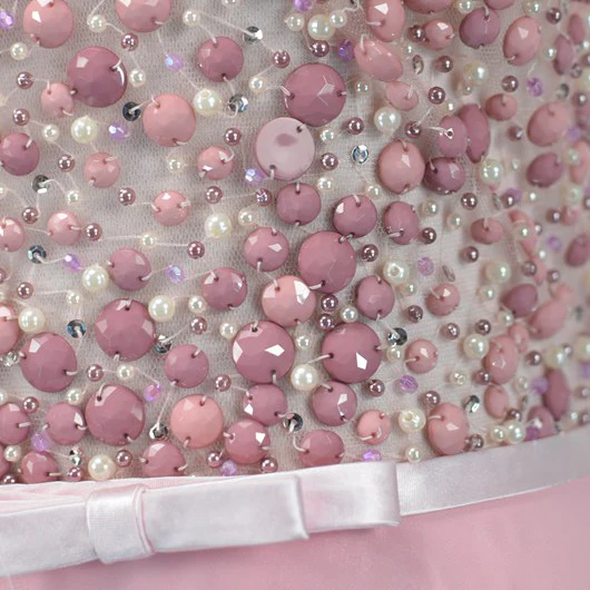 Moderne / Mode Rose Bonbon Fait main Perlage Robe De Soirée 2019 Princesse Cristal Perle Paillettes V-Cou Sans Manches Dos Nu Longue Robe De Ceremonie