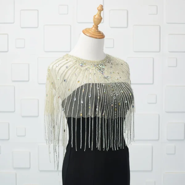 Moderne / Mode 2 Pièces Perlage Perle Rose Robe De Soirée 2019 Trompette / Sirène Cristal Faux Diamant Gland Encolure Dégagée Sans Manches Longue Robe De Ceremonie