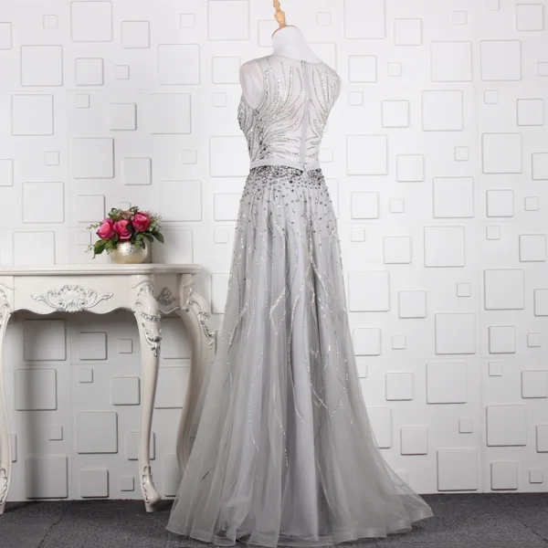 Luxe Champagne Fait main Perlage Robe De Soirée 2019 Princesse Cristal Paillettes Faux Diamant Encolure Dégagée Sans Manches Longue Robe De Ceremonie