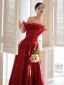 Charmant Bordeaux Robe De Bal 2021 Princesse Perle De l'épaule Sans Manches Dos Nu Longue Promo Robe De Ceremonie