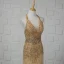 Luxe Champagne Fait main Perlage Robe De Soirée 2019 Trompette / Sirène Cristal Paillettes Faux Diamant Gland Titulaire Sans Manches Dos Nu Longue Robe De Ceremonie