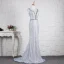 Élégant Bleu Ciel Robe De Soirée 2019 Trompette / Sirène Glitter En Dentelle Cristal V-Cou Sans Manches Dos Nu Train De Balayage Robe De Ceremonie