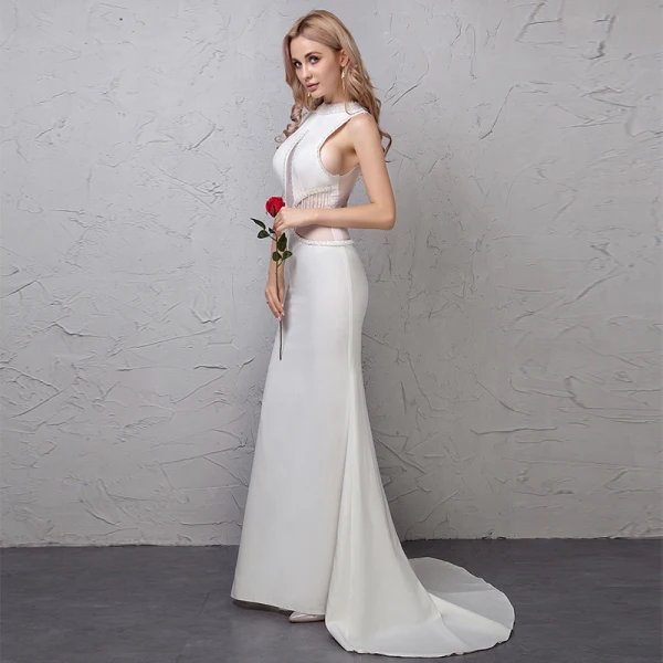 Chic / Beautiful Ivory Evening Dresses  2019 Trumpet / Mermaid See-through Handmade  Beading Tassel Scoop Neck Sleeveless Sweep Train Formal Dresses