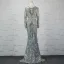 Luxe Scintillantes Argenté Fait main Perlage Robe De Soirée 2019 Trompette / Sirène Cristal Paillettes Gland V-Cou Manches Longues Dos Nu Train De Balayage Robe De Ceremonie