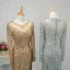 Luxury / Gorgeous Champagne Handmade  Beading Evening Dresses  2019 Trumpet / Mermaid Crystal Sequins Scoop Neck Long Sleeve Sweep Train Formal Dresses