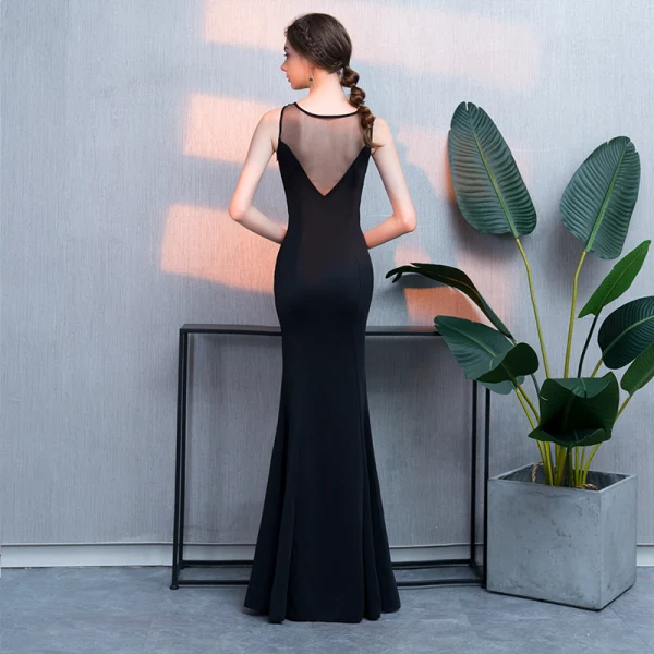Moderne / Mode Noire Robe De Soirée 2019 Trompette / Sirène En Dentelle Perlage Paillettes Encolure Dégagée Sans Manches Longue Robe De Ceremonie