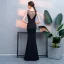 Moderne / Mode Noire Robe De Soirée 2019 Trompette / Sirène En Dentelle Perlage Paillettes Encolure Dégagée Sans Manches Longue Robe De Ceremonie