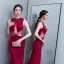 Chic / Beautiful Burgundy Evening Dresses  2018 Trumpet / Mermaid Beading Crystal Tassel Scoop Neck Sleeveless Floor-Length / Long Formal Dresses