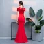 Chic / Belle Rouge Robe De Soirée 2019 Trompette / Sirène Cristal Paillettes Encolure Dégagée Longue Manches Courtes Robe De Ceremonie
