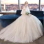 Elegant Ivory Wedding Dresses 2019 A-Line / Princess Pleated Lace Beading Crystal Off-The-Shoulder Short Sleeve Backless Court Train