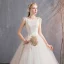 Elegant Ivory Wedding Dresses 2019 A-Line / Princess Lace Appliques Beading Sequins Scoop Neck Sleeveless Backless Court Train