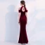 Charmant Bordeaux Robe De Soirée 2019 Trompette / Sirène Daim Perlage Cristal Paillettes Encolure Dégagée Manches Courtes Dos Nu Longueur Cheville Robe De Ceremonie