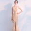 Chic / Beautiful Champagne Evening Dresses  2019 Trumpet / Mermaid V-Neck Sleeveless Backless Floor-Length / Long Formal Dresses