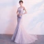 Chic / Belle Lavande Robe De Soirée 2019 Trompette / Sirène Appliques En Dentelle Paillettes Encolure Dégagée Sans Manches Tribunal Train Soirée Robe De Ceremonie