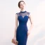 Chic / Belle Bleu Marine Robe De Soirée 2019 Trompette / Sirène Perlage Encolure Dégagée Sans Manches Longue Robe De Ceremonie
