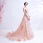 Mode Perle Rose Robe De Soirée 2021 Princesse De l'épaule Glitter Perlage Faux Diamant Paillettes Sans Manches Dos Nu Train De Balayage Robe De Ceremonie