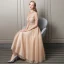 Chic / Beautiful Champagne Homecoming Graduation Dresses 2018 A-Line / Princess Lace Appliques Rhinestone Sequins Scoop Neck Short Sleeve Tea-length Formal Dresses