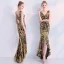 Charmant Noire Doré Robe De Soirée 2019 Trompette / Sirène Paillettes V-Cou Sans Manches Dos Nu Asymétrique Robe De Ceremonie