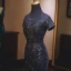 Elegante Schwarz Abendkleider 2019 Meerjungfrau Rundhalsausschnitt Perlenstickerei Pailletten Kurze Ärmel Rückenfreies Sweep / Pinsel Zug Festliche Kleider