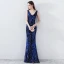Chic / Belle Bleu Roi Robe De Soirée 2019 Trompette / Sirène V-Cou Sans Manches Paillettes Dos Nu Longue Robe De Ceremonie