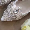 Luxus / Herrlich Ivory / Creme Handgefertigt Perlenstickerei Brautschuhe 2019 Perle Strass 10 cm Stilettos Peeptoes Hochzeit Pumps