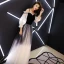 Modern / Fashion Gradient-Color Black Evening Dresses  2019 A-Line / Princess Spaghetti Straps Pleated 3/4 Sleeve Backless Floor-Length / Long Formal Dresses
