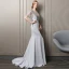Sexy Silver Evening Dresses  2018 Trumpet / Mermaid Crystal Rhinestone Beading Pearl Sequins V-Neck Backless Short Sleeve Sweep Train Formal Dresses
