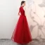 Chic / Beautiful Red Prom Dresses 2018 A-Line / Princess Appliques Lace Bow Scoop Neck Sleeveless Ankle Length Formal Dresses