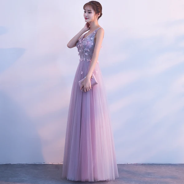 Chic / Beautiful Prom Dresses 2018 A-Line / Princess Beading Crystal Pearl Appliques V-Neck Backless Sleeveless Floor-Length / Long Formal Dresses