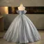 Bling Bling Grey Butterfly Appliques Sequins Tassel Prom Dresses 2025 Ball Gown Off-The-Shoulder Short Sleeve Backless Floor-Length / Long Formal Dresses