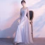 Chic / Beautiful Grey Prom Dresses 2018 A-Line / Princess Appliques Sequins Bow V-Neck Long Sleeve Floor-Length / Long Formal Dresses