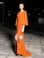 Modern / Fashion Orange Evening Dresses  2019 Trumpet / Mermaid Scoop Neck Long Sleeve Rhinestone Sweep Train Formal Dresses