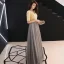 Modern / Fashion Champagne Evening Dresses  2019 A-Line / Princess V-Neck Tassel Sequins 1/2 Sleeves Backless Floor-Length / Long Formal Dresses