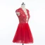 Sexy Rouge Robe De Fete 2018 Courte Encolure Dégagée En Dentelle Fleur Sans Manches Dos Nu Robe De Ceremonie