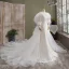 Luxury / Gorgeous Ivory Trumpet / Mermaid Wedding Dresses 2021 V-Neck Beading Pearl Lace Flower Long Sleeve Backless Cathedral Train Wedding