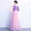 Chic / Beautiful Candy Pink Prom Dresses 2018 A-Line / Princess Appliques Bow Scoop Neck 3/4 Sleeve Floor-Length / Long Formal Dresses