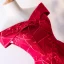 Chic / Beautiful Red Evening Dresses  2019 A-Line / Princess Off-The-Shoulder Lace Flower Short Sleeve Backless Floor-Length / Long Formal Dresses
