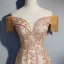 Élégant Champagne Robe De Soirée 2019 Princesse De l'épaule Perlage Gland Manches Courtes En Dentelle Fleur Cristal Dos Nu Longue Robe De Ceremonie