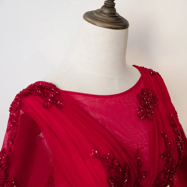 Chic / Beautiful Burgundy Prom Dresses 2019 A-Line / Princess Scoop Neck 3/4 Sleeve Beading Lace Sequins Crystal Backless Floor-Length / Long Formal Dresses
