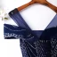Charming Glitter Navy Blue Evening Dresses  2019 A-Line / Princess Scoop Neck Short Sleeve Backless Floor-Length / Long Formal Dresses