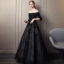 Elegante Schwarz Abendkleider 2019 A Linie Off Shoulder Perlenstickerei Spitze Blumen Kristall 3/4 Ärmel Rückenfreies Lange Festliche Kleider